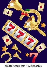 Casino. Golden slot machine wins the jackpot. Big win concept. Casino jackpot. Vector illustration.