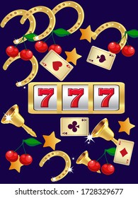 Casino. Golden slot machine wins the jackpot. Big win concept. Casino jackpot. Vector illustration.