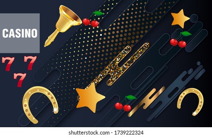 Casino. Golden slot machine wins the jackpot. Big win concept. Casino jackpot. Vector illustration