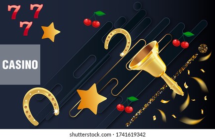 Casino. Golden slot machine wins the jackpot. Big win concept. Casino jackpot. Vector illustration