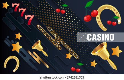 Casino. Golden slot machine wins the jackpot. Big win concept. Casino jackpot. Vector illustration
