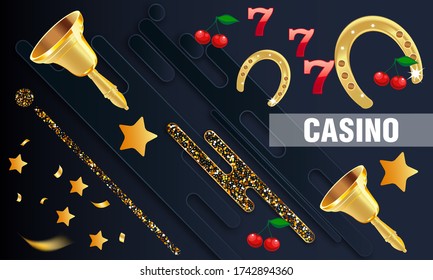 Casino. Golden slot machine wins the jackpot. Big win concept. Casino jackpot. Vector illustration