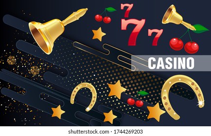 Casino. Golden slot machine wins the jackpot. Big win concept. Casino jackpot. Vector illustration