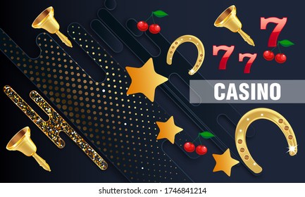 Casino. Golden slot machine wins the jackpot. Big win concept. Casino jackpot. Vector illustration