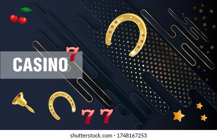 Casino. Golden slot machine wins the jackpot. Big win concept. Casino jackpot. Vector illustration