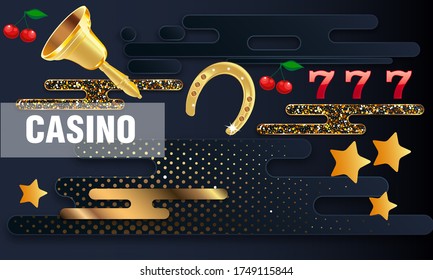 Casino. Golden slot machine wins the jackpot. Big win concept. Casino jackpot. Vector illustration