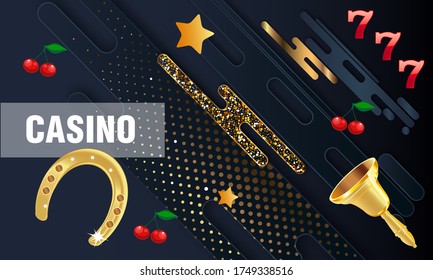 Casino. Golden slot machine wins the jackpot. Big win concept. Casino jackpot. Vector illustration