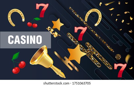Casino. Golden slot machine wins the jackpot. Big win concept. Casino jackpot. Vector illustration