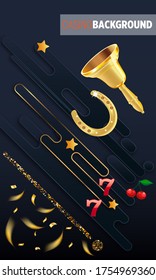 Casino. Golden slot machine wins the jackpot. Big win concept. Casino jackpot. Vector illustration