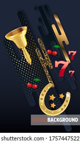 Casino. Golden slot machine wins the jackpot. Big win concept. Casino jackpot. Vector illustration