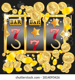 Casino. Golden slot machine wins the jackpot. Big win concept. Casino jackpot.