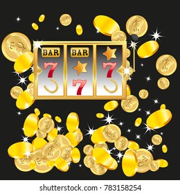 Casino. Golden slot machine wins the jackpot. Big win concept. Casino jackpot. Vector illustration
