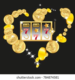 Casino. Golden slot machine wins the jackpot. Big win concept. Casino jackpot. Vector illustration
