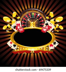 Casino gold-framed composition with roulette wheel