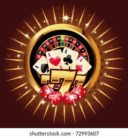 casino gold-framed composition with roulette wheel