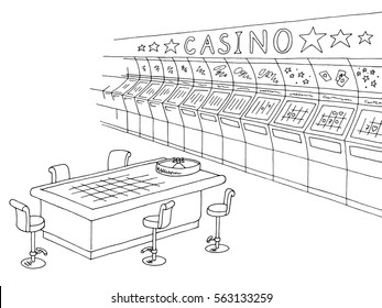 Casino graphic black white interior sketch illustration vector