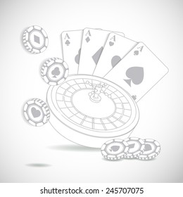 Casino gray composition with roulette wheel on white background