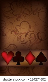 Casino greeting card with poker elements, vector illustration