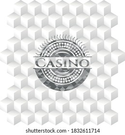 Casino grey icon or emblem with geometric cube white background. 