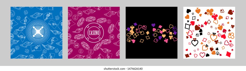 Casino hand drawn pattern with roulette, cards, casino chip, money. Vector illustration. Cute background for wallpaper, gift paper, pattern fills, textile, greetings cards.