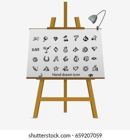 Casino hand drawn set on lyre easel. Vector stock illustration