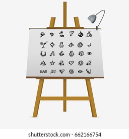 Casino hand drawn set on easel. Vector stock illustration