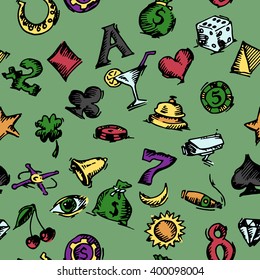 Casino hand drawn vector set. Cartoon casino objects. Vector illustration.