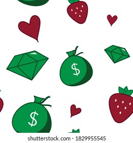 Casino heart strawberry diamond repeating pattern