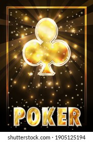 Casino Hearts ace poker golden playing cards, vector illustration