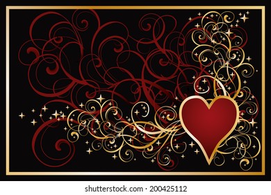 Casino hearts golden card, vector illustration 