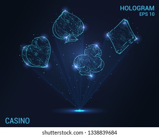 Casino hologram. Digital and technological background of the casino. Futuristic playing card design