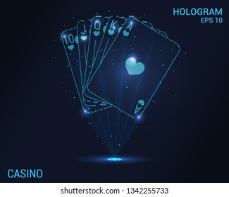 Casino hologram. Digital and technological background of the casino. Futuristic playing card design