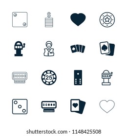 Casino icon. collection of 16 casino filled and outline icons such as spades, slot machine, dice, playing card, hearts, slot machine. editable casino icons for web and mobile.
