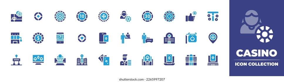 Casino icon collection. Duotone color. Vector illustration. Containing casino chips, casino chip, casino roulette, online, app.