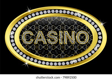 Casino icon golden with diamonds, vector illustration