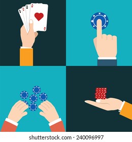 Casino icon with hands. Flat.