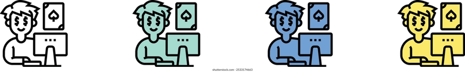 casino icon. Outline, Green, Blue and Yellow Style Design Isolated On White Background