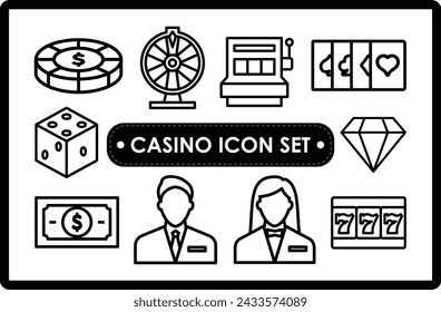 Casino Icon Outline Illustration Vector Set