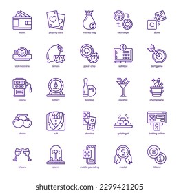 Paquete de iconos de Casino para el diseño de su sitio web, logotipo, aplicación e interfaz de usuario. Diseño básico de gradiente de línea de icono de casino. Ilustración gráfica vectorial y trazo editable.