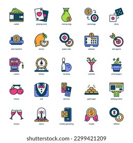 Paquete de iconos de Casino para el diseño de su sitio web, logotipo, aplicación e interfaz de usuario. Diseño de colores llenos de iconos del casino. Ilustración gráfica vectorial y trazo editable.
