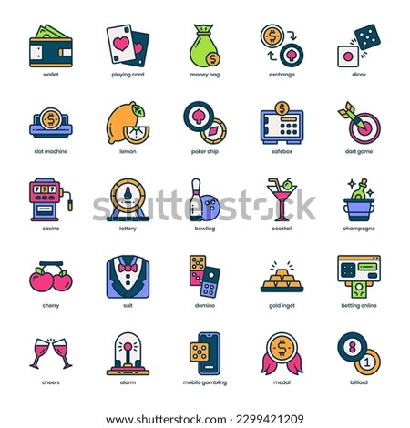 Casino icon pack for your website design, logo, app, and user interface. Casino icon filled color design. Vector graphics illustration and editable stroke.