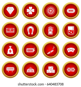 Casino icon red circle set isolated on white background