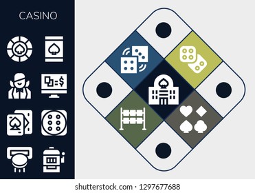 casino icon set. 13 filled casino icons. Simple modern icons about  - Casino, Slot machine, Playing cards, Dice, Croupier, Gambling, Online gambling, Dices, Poker