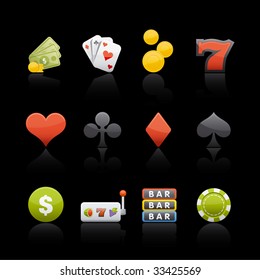 Casino Icon Set in Black. Vector in Adobe Illustrator EPS 8 for multiple applications.