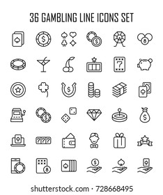 Casino icon set. Collection of high quality outline lottery pictograms in modern flat style. Black gambling symbol for web design and mobile app on white background. Winnnig line logo.