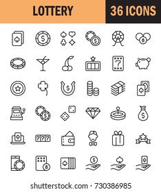 Casino icon set. Collection of high quality outline lottery pictograms in modern flat style. Black gambling symbol for web design and mobile app on white background. Winnnig line logo.