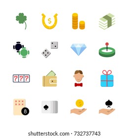 Casino icon set. Collection of high quality outline lottery pictograms in modern flat style. Black gambling symbol for web design and mobile app on white background. Winnig line logo.