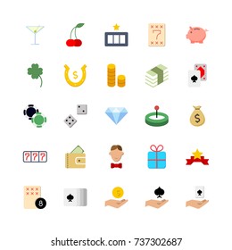 Casino icon set. Collection of high quality outline lottery pictograms in modern flat style. Black gambling symbol for web design and mobile app on white background. 
