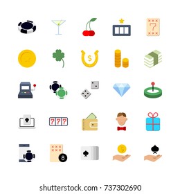 Casino icon set. Collection of high quality outline lottery pictograms in modern flat style. Black gambling symbol for web design and mobile app on white background. Winnig line logo.