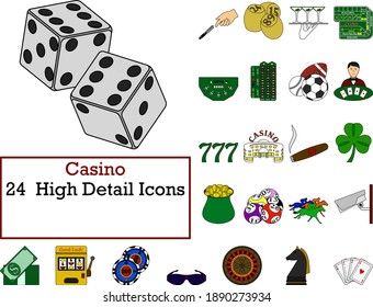 Casino Icon Set. Flat Color Outline Design With Editable Stroke. Vector Illustration.